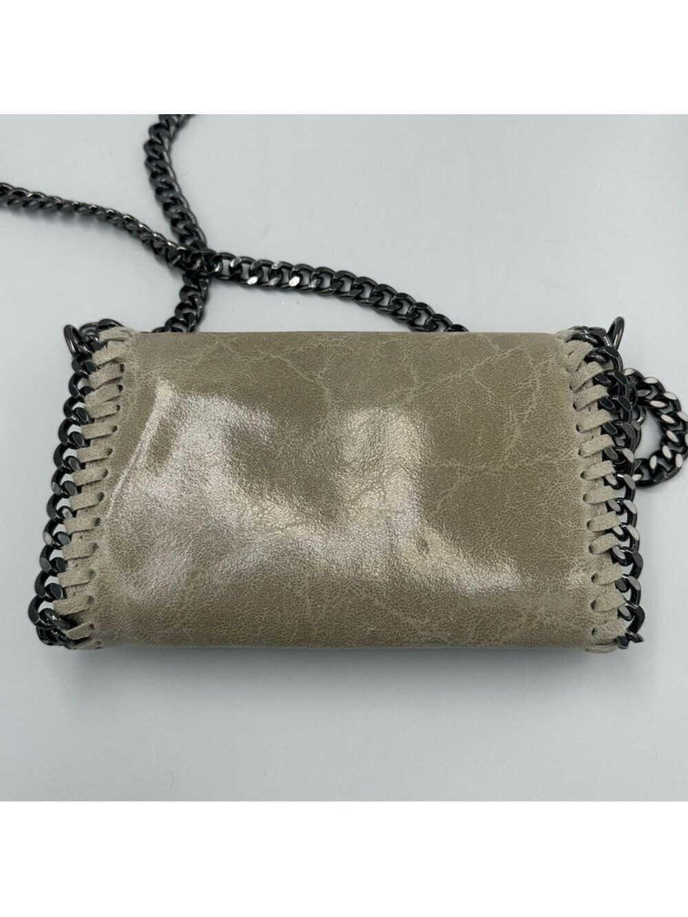 Leather Chain Crossbody Bag Metallic Taupe Gunmetal Hardware Small Fits Phone - Picture 10 of 12